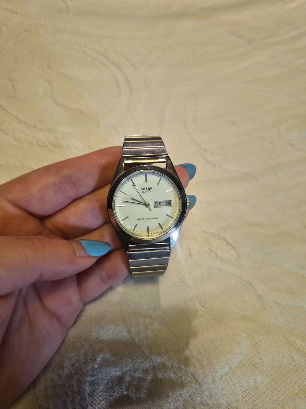 Vintage Mens Watch Sharp Silver Tone Round Face Japan Movement Quartz Minimalist